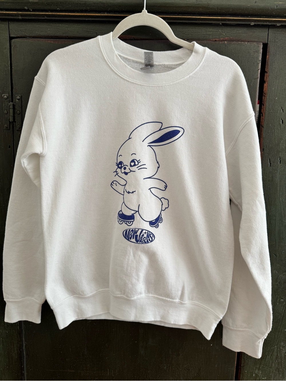 Gildan White Sweatshirt Crewneck with Hype Boy NewJeans Bunny